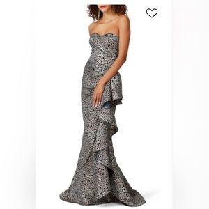 Badgley Mischka Multicolor Scale Brocade Ruffle Mermaid Gown Size 4